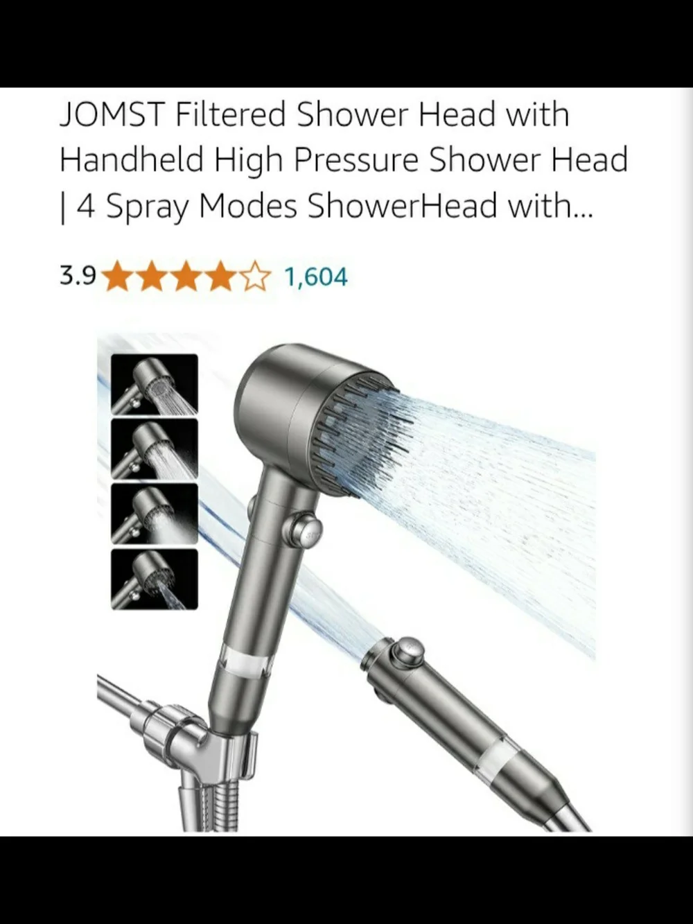 Jomst Silver High-Pressure Filtered Handheld Shower Head - 4 Spray Modes